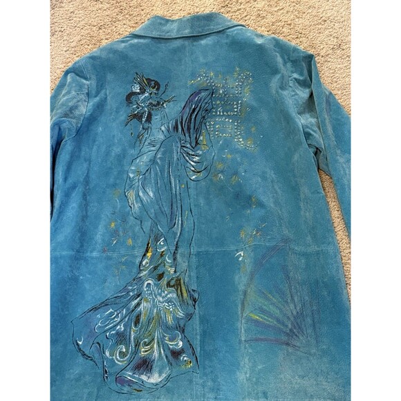 Look East Suede Teal Blue Jacket Geisha Asian  Size 1X - Picture 2 of 11